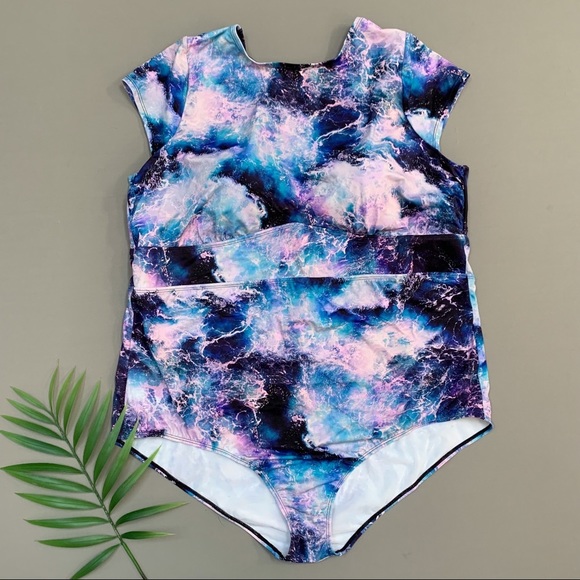 TORRID blue white pink ocean waves one piece swimsuit, 4X. - Picture 7 of 9